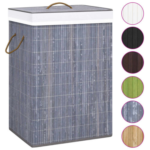 Bamboo Laundry Basket with 2 Sections Grey 72 L - Image 2