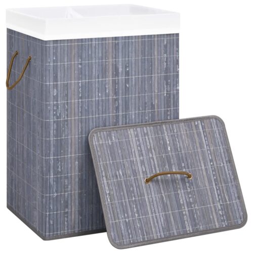Bamboo Laundry Basket with 2 Sections Grey 72 L - Image 3