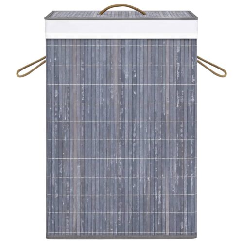 Bamboo Laundry Basket with 2 Sections Grey 72 L - Image 4