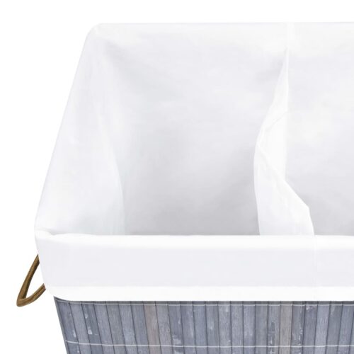 Bamboo Laundry Basket with 2 Sections Grey 72 L - Image 6