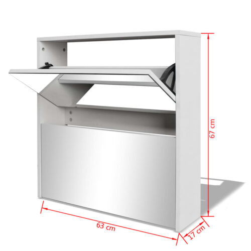 2-Tier Mirror Shoe Cabinet  Storage Shelf Drawers Hallway Wooden Cupboard White - Image 5