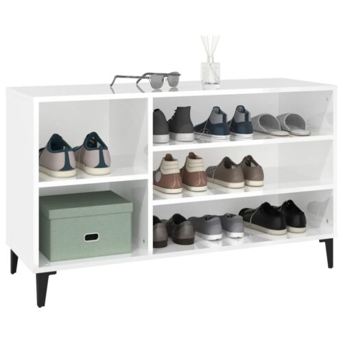 Shoe Cabinet High Gloss White 102x36x60cm Engineered Wood - Image 4