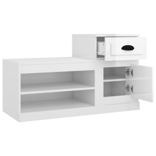 Shoe Cabinet High Gloss White 100x42x60cm Engineered Wood - Image 8