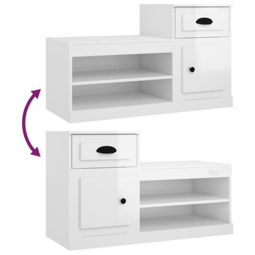 Shoe Cabinet High Gloss White 100x42x60cm Engineered Wood - Image 9