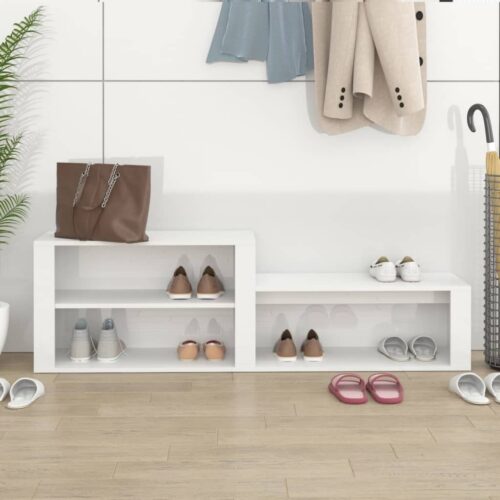 Shoe Cabinet High Gloss White 150x35x45cm Engineered Wood - Image 3