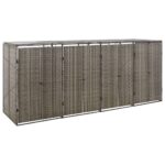 Quadruple Wheelie Bin Shed Grey 274x80x117cm Poly Rattan