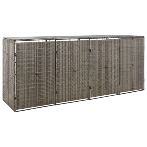 Quadruple Wheelie Bin Shed Grey 274x80x117cm Poly Rattan