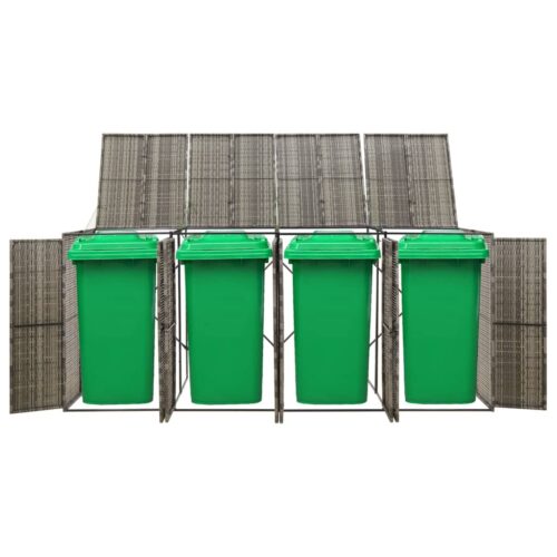 Quadruple Wheelie Bin Shed Grey 274x80x117cm Poly Rattan - Image 2