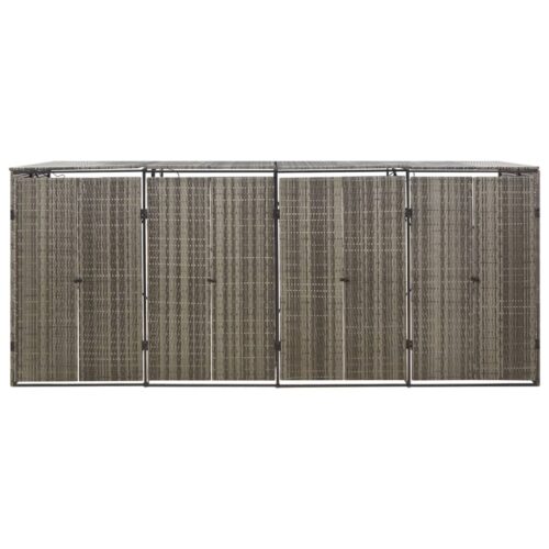 Quadruple Wheelie Bin Shed Grey 274x80x117cm Poly Rattan - Image 4