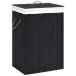 Bamboo Laundry Basket with 2 Sections Black 72 L