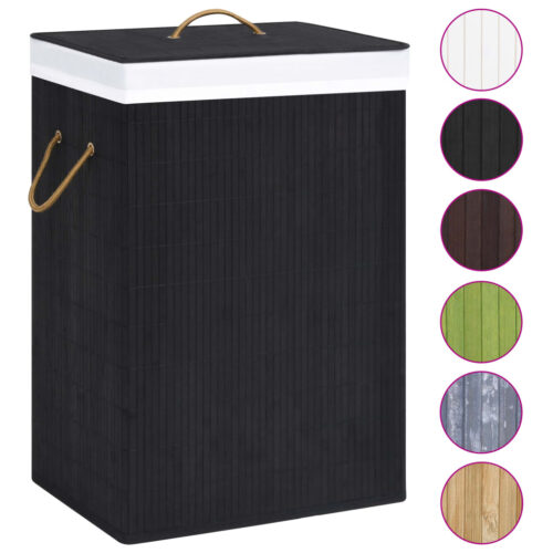 Bamboo Laundry Basket with 2 Sections Black 72 L - Image 2