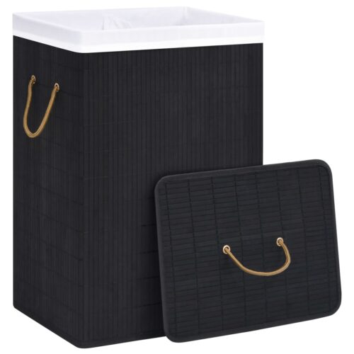 Bamboo Laundry Basket with 2 Sections Black 72 L - Image 3