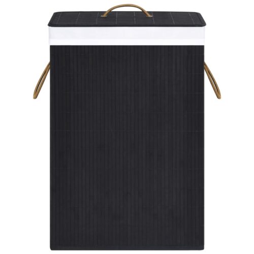 Bamboo Laundry Basket with 2 Sections Black 72 L - Image 4