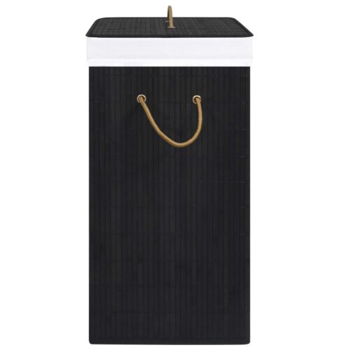 Bamboo Laundry Basket with 2 Sections Black 72 L - Image 5