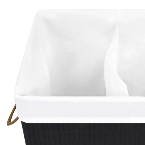 Bamboo Laundry Basket with 2 Sections Black 72 L - Image 7