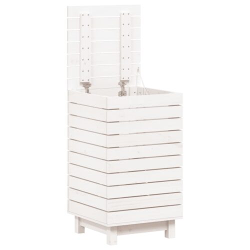 Laundry Basket White 44x44x76cm Solid Wood Pine - Image 4