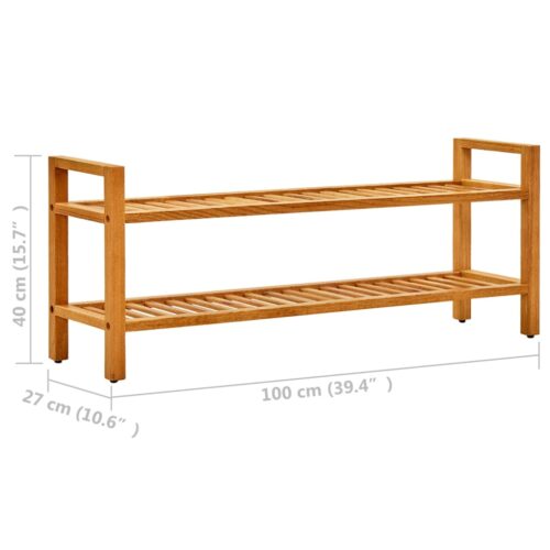Shoe Rack with 2 Shelves 100x27x40cm Solid Oak Wood - Image 6