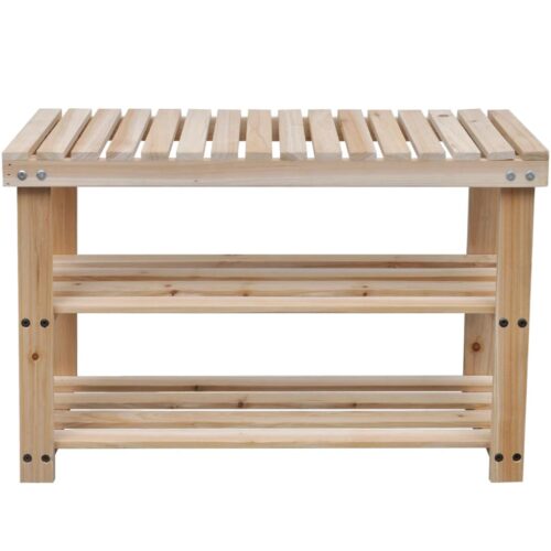 2-in-1 Shoe Rack with Bench Top 2pcs Solid Wood - Image 3