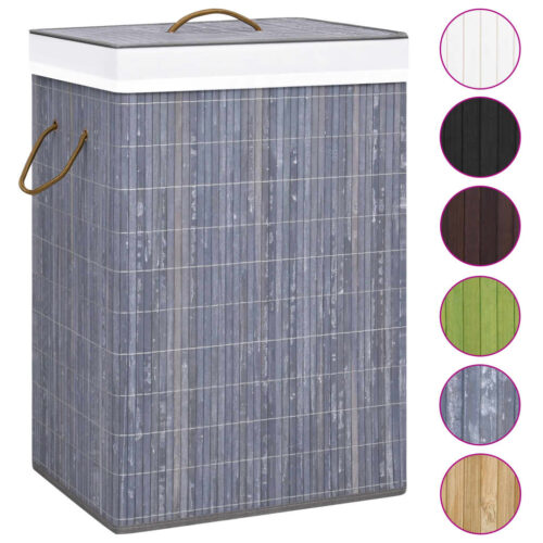 Bamboo Laundry Basket with Single Section Grey - Image 2