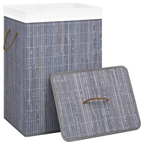 Bamboo Laundry Basket with Single Section Grey - Image 3