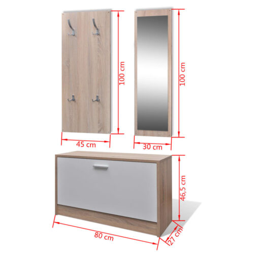 Oak White 3-in-1 Wooden Shoe Cabinet Set - Image 8