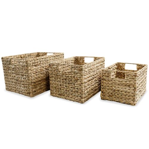 3-Piece Set Water Hyacinth Storage Basket Closet Fabric Clothes Box Organiser
