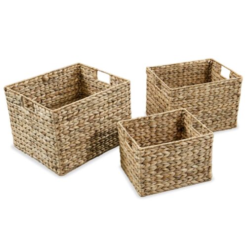 3-Piece Set Water Hyacinth Storage Basket Closet Fabric Clothes Box Organiser - Image 2