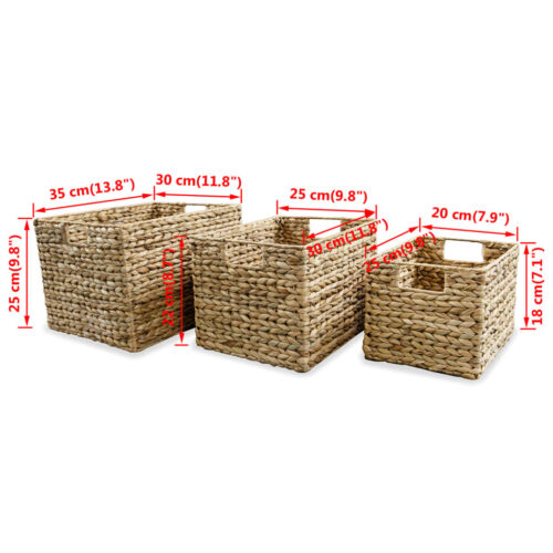 3-Piece Set Water Hyacinth Storage Basket Closet Fabric Clothes Box Organiser - Image 6