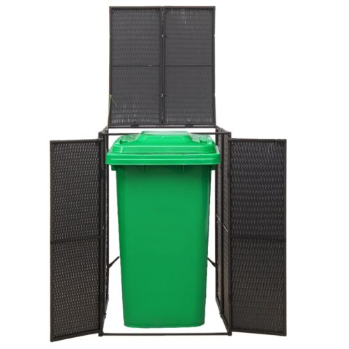 Single Wheelie Bin Shed Black 70x80x117cm Poly Rattan - Image 2