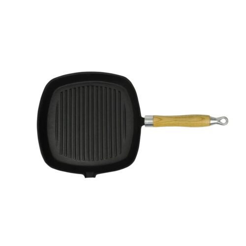 Grill Pan with Wooden Handle Cast Iron 20x20cm