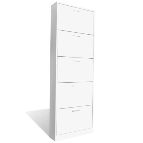 White Wooden Shoe Cabinet with 5 Compartments - Image 2