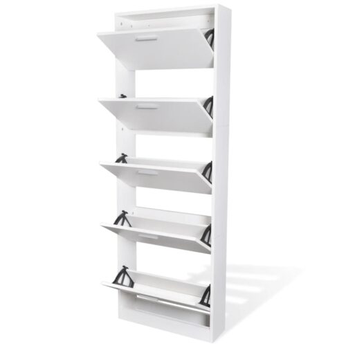 White Wooden Shoe Cabinet with 5 Compartments - Image 4