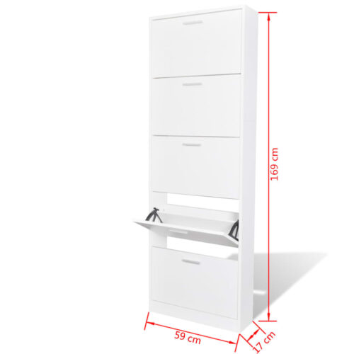 White Wooden Shoe Cabinet with 5 Compartments - Image 6