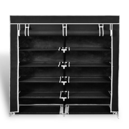 Fabric Shoe Cabinet with Cover 115 x 28 x 110cm Black - Image 2