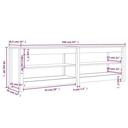 Shoe Bench 160x36.5x50cm Solid Wood Pine - Image 8