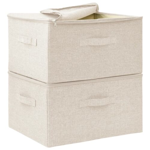 Storage Boxes 2pcs Fabric 43x34x23cm Cream - Image 6