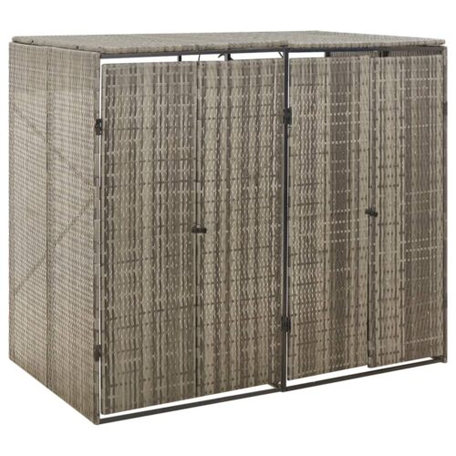Double Wheelie Bin Shed Grey 140x80x117cm Poly Rattan