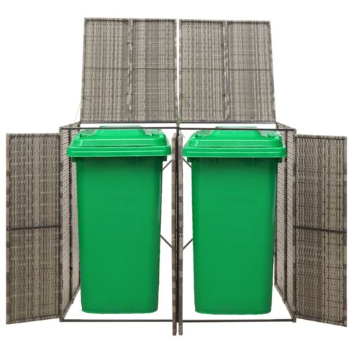 Double Wheelie Bin Shed Grey 140x80x117cm Poly Rattan - Image 2