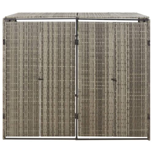 Double Wheelie Bin Shed Grey 140x80x117cm Poly Rattan - Image 4