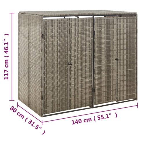 Double Wheelie Bin Shed Grey 140x80x117cm Poly Rattan - Image 7
