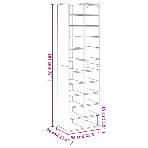 Shoe Cabinet Black 54x34x183cm Engineered Wood - Image 7