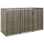 Triple Wheelie Bin Shed Grey 207x80x117cm Poly Rattan