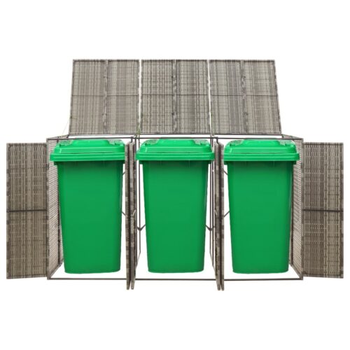 Triple Wheelie Bin Shed Grey 207x80x117cm Poly Rattan - Image 2