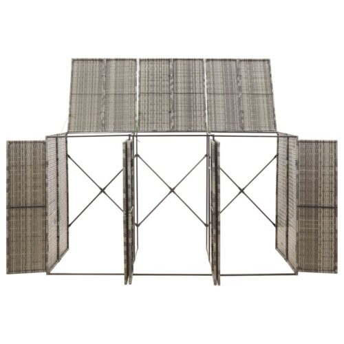 Triple Wheelie Bin Shed Grey 207x80x117cm Poly Rattan - Image 3
