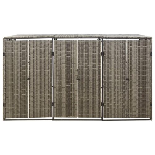 Triple Wheelie Bin Shed Grey 207x80x117cm Poly Rattan - Image 4