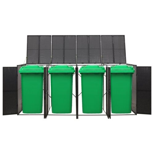 Quadruple Wheelie Bin Shed Black 274x80x117cm Poly Rattan - Image 2