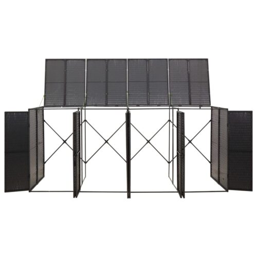 Quadruple Wheelie Bin Shed Black 274x80x117cm Poly Rattan - Image 3