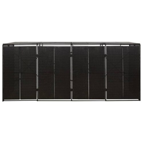 Quadruple Wheelie Bin Shed Black 274x80x117cm Poly Rattan - Image 4
