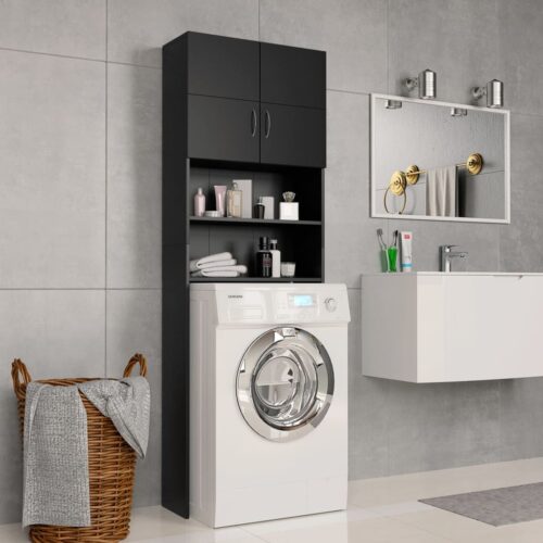 Washing Machine Cabinet Black 64x25.5x190cm Engineered Wood