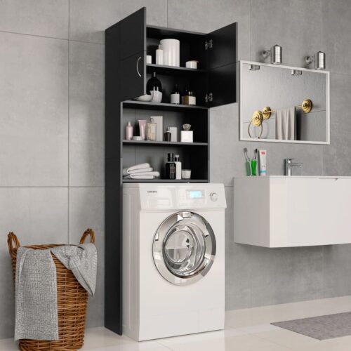 Washing Machine Cabinet Black 64x25.5x190cm Engineered Wood - Image 3